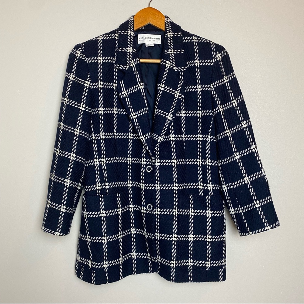 Vintage Liz Claiborne Tweed Wool Checked Windowpane Blazer